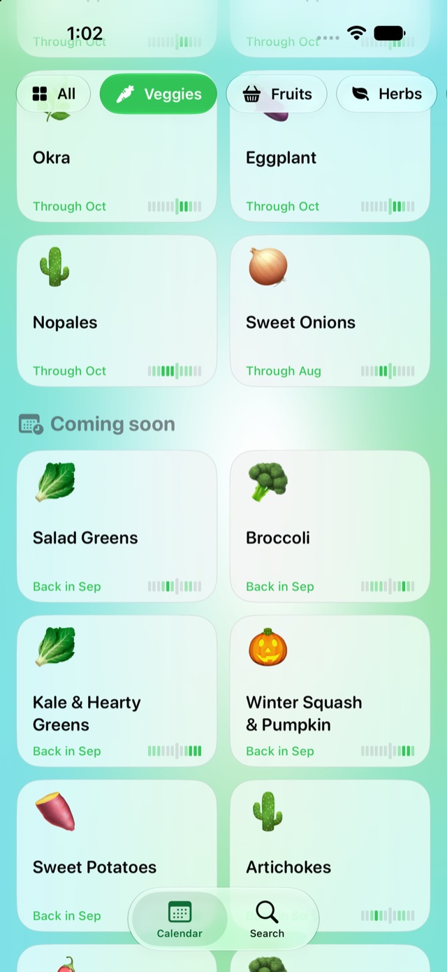 Browsing vegetables for a future month